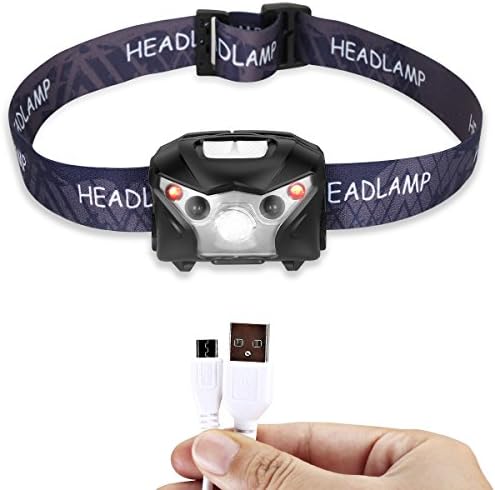LED Headlamp Rechargeable Flashlight Sensor 4 Modes Super Bright 160 Lumen with Red Light Waterproof (USB Cable Included)