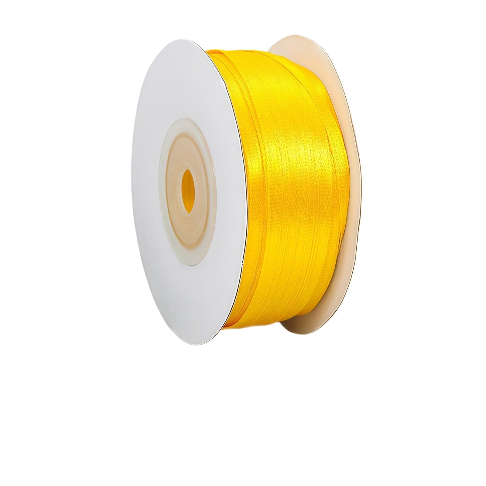 Golden Yellow Ribbon 3mm for Gift Wrapping 91M,Golden Yellow Satin Ribbon 3mm Thick Fabric Ribbon for Crafting Cake Ribbon,Hair Bow Ribbon,Polyester Ribbon Christmas Decoration,Wedding Ribbon Decor
