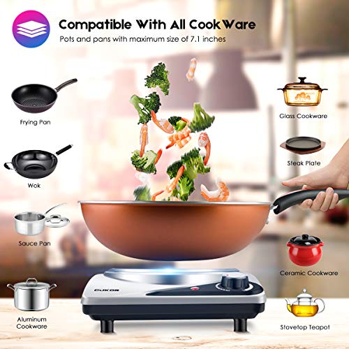CUKOR Portable Electric Stove, 1200W Infrared Single Burner Heat-up In Seconds, 7.1 Inch Ceramic Single Hot Plate Cooktop for Dorm Office Home Camp, Compatible w/All Cookware