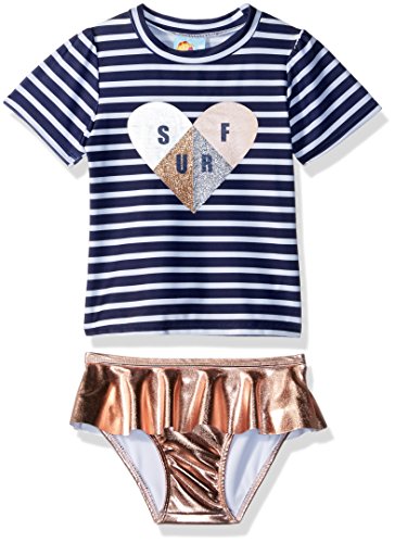 Baby Buns Toddler Girls' Two Piece Surf's up Rashguard Swimsuit Set, Multi, 2T
