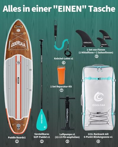 COOLCAA SUP Board, 355 cm (Extra Large) Stand Up Paddling Board, Inflatable Stand-Up Paddle Board with 86 cm Extra Wide, Fishing Paddleboard with Accessories & Carry Bag for Adults, 222 kg