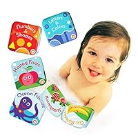 BabyBibi Floating Baby Bath Books. Kids Learning Bath Toys. Waterproof Bathtime Toys for Toddlers. Kids Educational Infant Bath Toys. (Set of 4: Fruit, Ocean, ABC, Numbers Books)