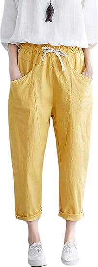 Amazon Piite レディース ハロンパンツ 綿麻 ウエストゴム 9分丈 パンツ ワイドパンツ カジュアル ボトムズ 着痩せ 森ガール ハロンパンツ 調整紐 サルエルパンツ 原宿ファッション ロングパンツ 通販