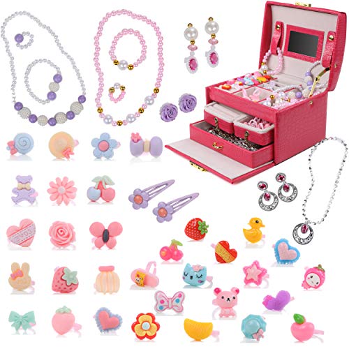 DRESS 2 PLAY Pretend Play and Dress Up Little Girls Jewelry for Girls 34 Piece Jewelry Set and Accessories Playset with Jewelry Box, Rings, Bracelets, and Necklaces and More - Thumbnail 6