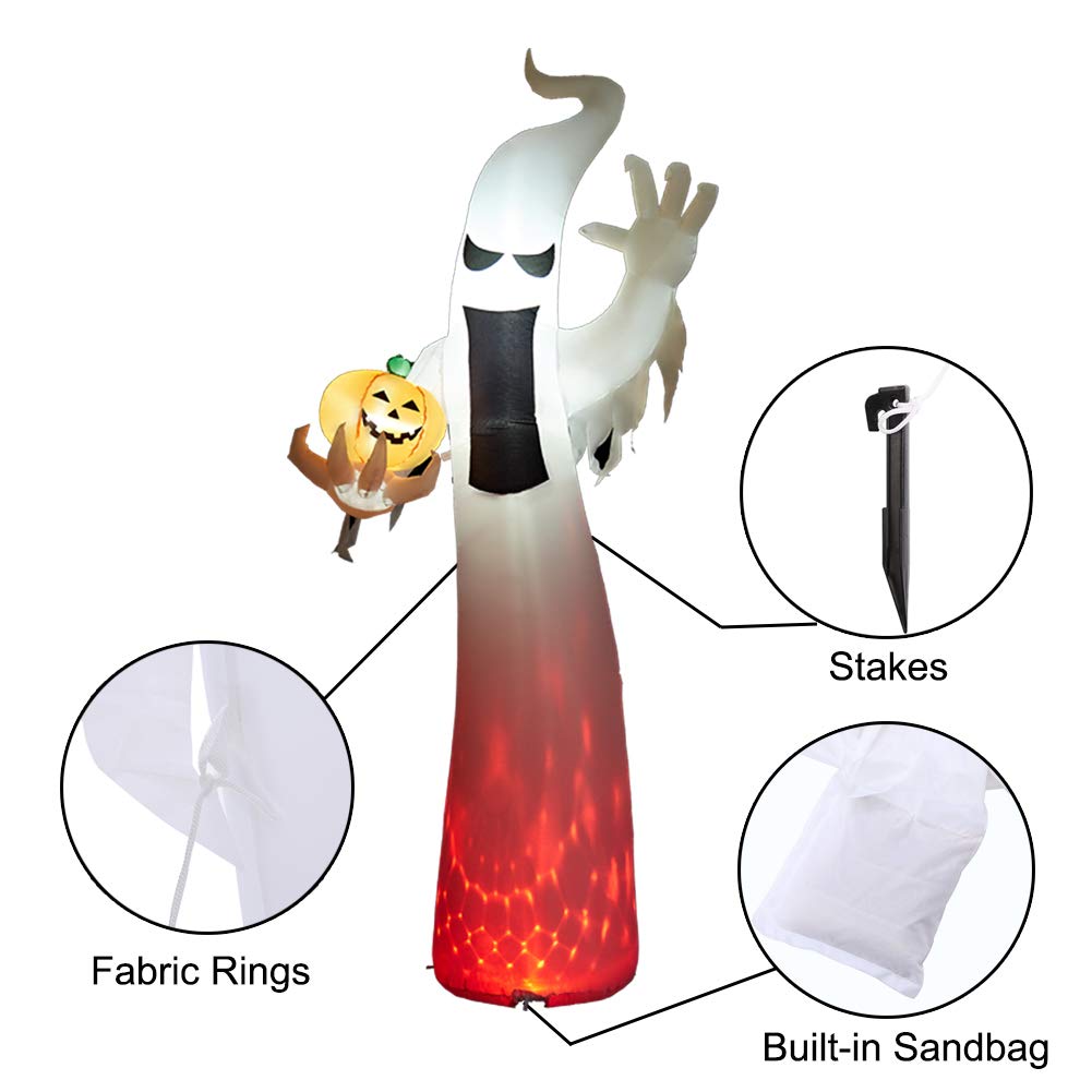 SUPERJARE 8 Ft Halloween Inflatable Ghost, Blow up Flashing Flame Decoration with LED Light, Indoor & Outdoor, Yard & Lawn Decor