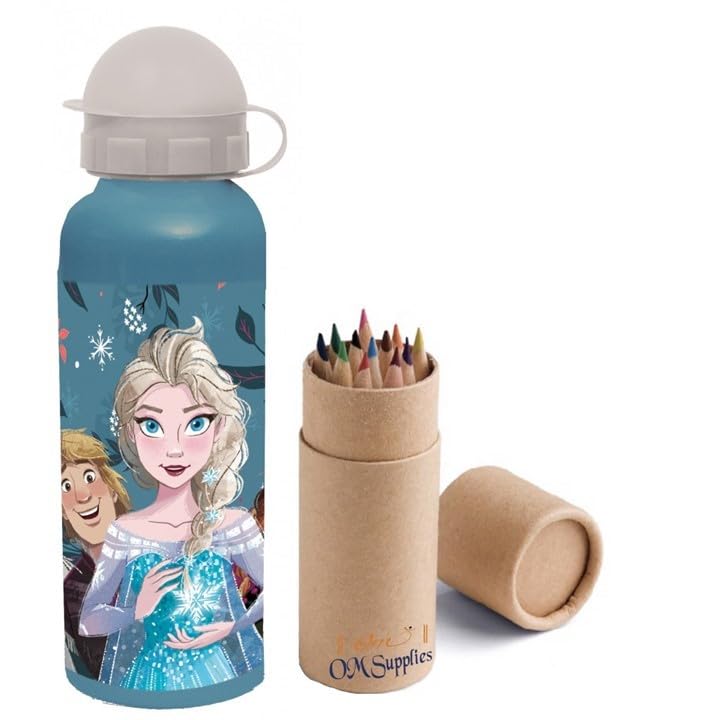 Frozen Characters Aluminium Sports Bottle 520ml - Holiday, Back to School Water Drinking Kids Lunch Children Includes Half Size 12pcs (Frozen)