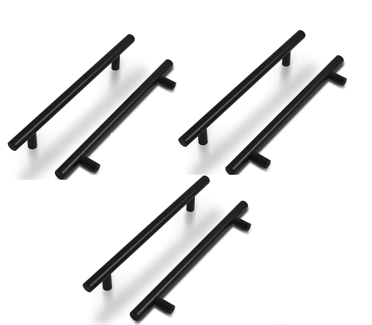 ANSIEDIO Kitchen Cupboard Handles Black - 6 Pack Stainless Steel Drawer Handles 160mm Cabinet Handles T Bar Kitchen Door Handles