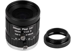 DIOCHE Manual Lens, 16mm 5MP Varifocal Lens C Interface 2/3 Industrial Lens for Surveillance Security Camera and CCTV Camera