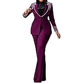Women Suits 2 Piece Set Business Casual Pearl Blazers and Wide Leg Pants Suit Semi Formal Work Outfits