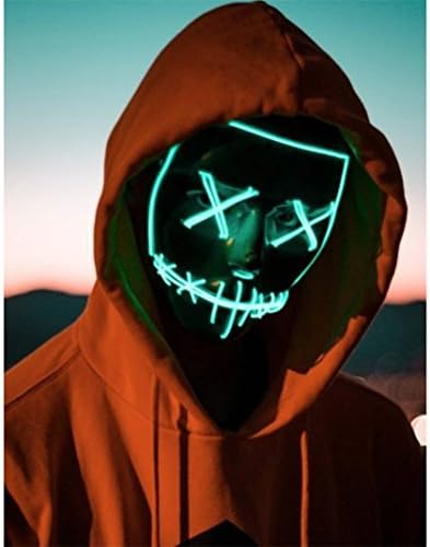 xiaohan Light Up Mask Smiling Stitched El Wire Halloween Rave Cosplay Edm Purge