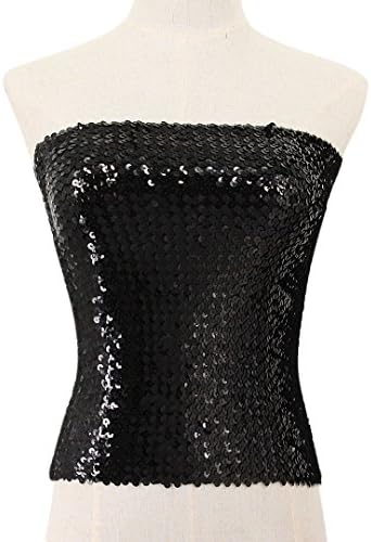 Hoohu Womens Fashion Glitter Shiny Sequin Stretchy Strapless Seamless No-Padding Wrapped Chest Bandeau Tube Top Bra