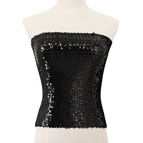 Hoohu Womens Fashion Glitter Shiny Sequin Stretchy Strapless Seamless No-Padding Wrapped Chest Bandeau Tube Top Bra