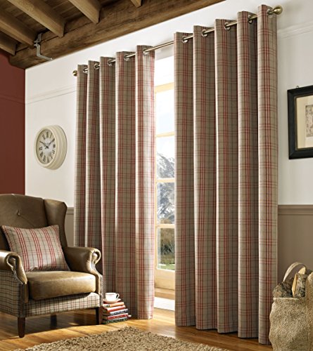 Ashley Wilde Archie Red Tartan Check Eyelet Curtains Polyester
