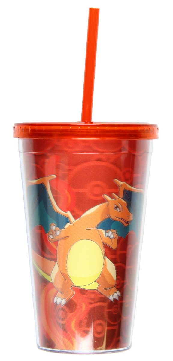 Pokémon Charizard Lenticular Plastic Tumbler Cup Lid & Straw | Holds 16 Ounces