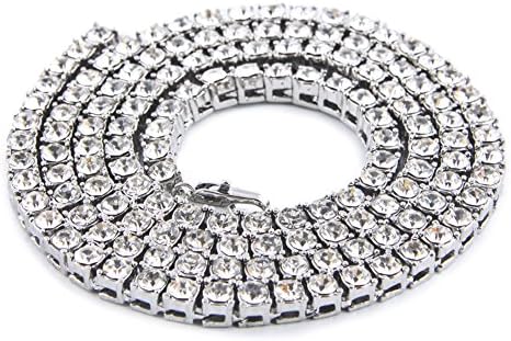 14K Gold Plated Cuban Link Hip Hop Iced Out 1 Row Tennis Necklace 20,24,30 inches-Sliver-24inch