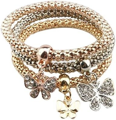 3Pcs Charms Heart Pendent Elegant Jewellery Hand Chain Bracelet for Women (Style 7)