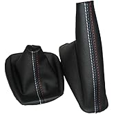 Car Gear Shift Knob Cover + Manual Handbrake Gaiter Boot Leather Cover for BMW 3 Series E30 E34 E36 E46 E46 M3 Z3,Auto Shifter Shift Boot Cover Accessories