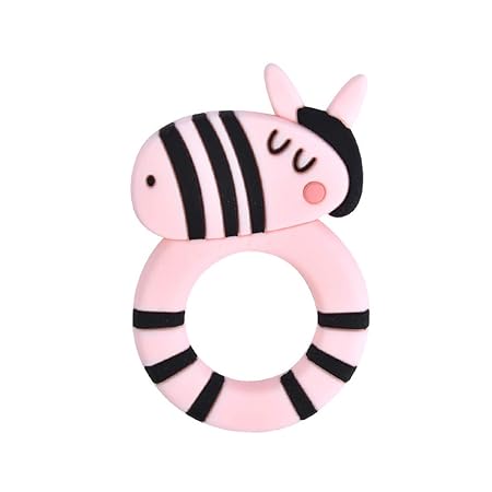 MICHAELA Baby-Beißring Spielzeug-Stick BPA frei Silikon-Zebra-Form-Beißring Silikon-Baby-Beißringe DIY Zahnen Halskette Babyparty-Geschenke für Kinder und Kleinkinder Rosa
