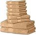 Premium 700 GSM 8 Piece Towel Set; 2 Bath Towels, 2 Hand Towels and 4 Washcloths - Cotton - Machine Washable, Hotel Quality, Super Soft and Highly Absorbent by Utopia Towels (beige)