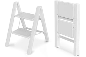 WOA WOA Step Ladder, Widen Pedals Foldable Step Stool, Lightweight Aluminum Ladder, Easy to Move Around, Anti-Slip Foot Stepladder for Household, Fold Thin & Space Save, 300 lbs Load (2 Step, White)