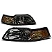 Auto Dynasty Headlights Assembly Compatible with 1999-2004 Ford Mustang New Edge 4th Gen, Driver and Passenger Side Halogen Headlamps Replacement, Smoked Lens Amber Corner