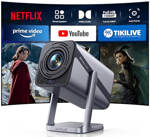 Mini Projector 4K 600ANSI Smart Projector 4K Full HD 1080P Auto Focus Car Vertical Keystone Correction Projector 360° Rotatable WiFi6 2-Way Bluetooth Short Distance Projector for Home Outdoor Integrated Apps