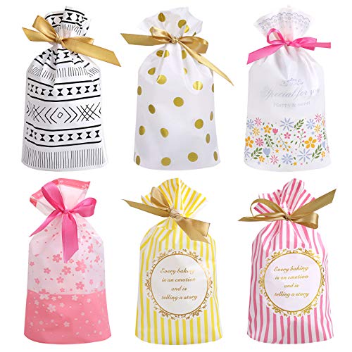Anpro 60pcs Treat Bags Party Favour Bags Candy Cookies Plastic Drawstring Gift Bag Gift Packaging Package for Birthday Party Wedding Baby Shower Christmas - 9.25 x 5.7 inches