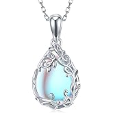 TYSO Sterling Silver Moonstone Filigree Pendant Necklace for Women