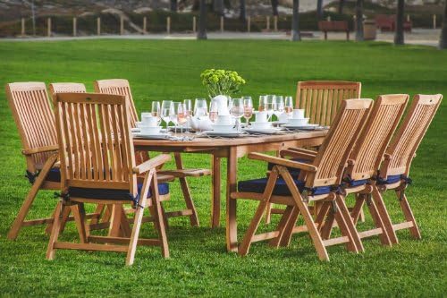Grade-A Teak Wood Luxurious Dining Set Collections: 9 pc - 94" Double Extension Oval Table And 8 Marley Reclining Arm Chairs #TSDSMRa