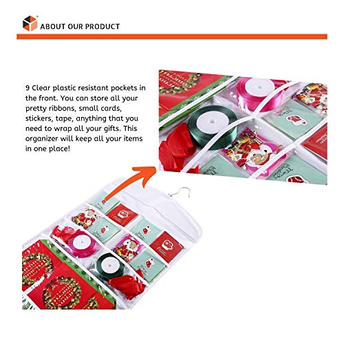 Hanging Gift Bag Organizer Double Sided with 11 Pockets for Tissue Paper, Cards and Gift Tags Includes 1 Bonus Door Hook and 8 Labels