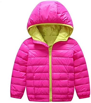 New Fashion Explosion Models Korean Boys Girls Thin Hooded Down Jacket Windproof Jacket (130, Rose Red)
