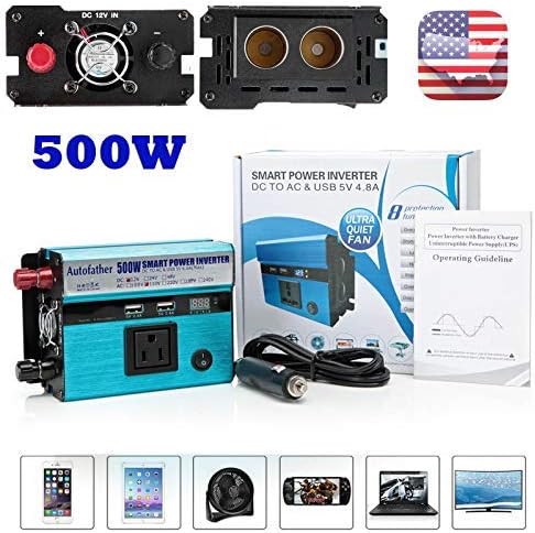 Car Power Inverter 500W with AC Outlets Dual USB Charging Ports 2 Cigarette Lighter Socket DC 12V to AC 110V Newest Digital Display with 35 Inch Power Cord, 3 Year Warranty
