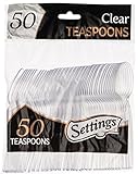 [50 Count] Settings Plastic Clear Teaspoons, Heavyweight Disposable Cutlery, Great For Home, Office, School, Party, Picnics, Restaurant, Take-out Fast Food, Outdoor Events, Or Every Day Use, 1 Bag