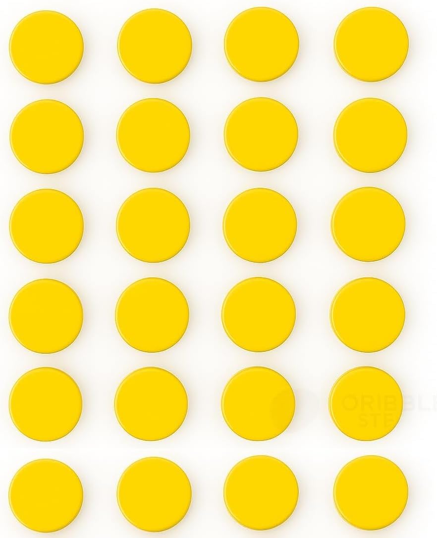 Scribble 30mm Round Whiteboard Magnets – 24 Pack Colourful Office Magnets for Classrooms, Meeting Rooms & Lockers (Yellow)