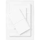 Feather &amp; Stitch 100% Cotton Sateen 500 TC Queen Size Bed Sheet Set | 18" Deep Pockets, All-Around Elastic, 4 Pc Bedding Solid Color, Soft &amp; Smooth, Durable &amp; Easy Care - Solid White