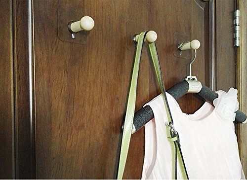 image for VTurboWay 8 Pack Adhesive Wall Hooks, No Drills Wooden Hat Hooks, Stor
