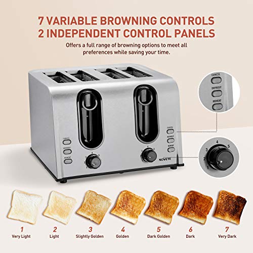 Toaster 4 Slice Best Rated Prime, NOVETE Retro Brushed Stainless Steel
