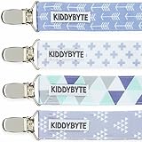 Premium Baby Pacifier Clip for Boy by KiddyByte - 4 Pack Teething Clips Accessory for Babies & Infants - Soft, Wrinkle Free Fabric with Metal End to Holds Binky, Soothie & Toys