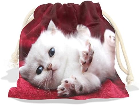 WHBAG Velvet Drawstring gift bag,Lovely Cute Little Cat Kitte Wallow,Wrap Present Pouches Favor for Jewelry,Coin,Holiday,Birthday,Party,5.5x5.5 Inch