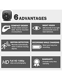 Cámara oculta, Woneira Mini 1080P cámara espía Nanny Cam Cop Cam cámara de coche con visión nocturna y detección de movimiento para el hogar, coche, mascota, bebé, dron y oficina (2019 actualizado)
