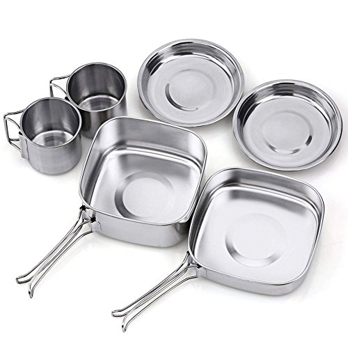 RoterSee Backpacking Camping Cookware Picnic Stainless Steel Cooking Cook Set for Hiking and Camping