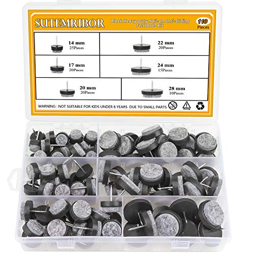 Sutemribor 110PCS Furniture Pad Nails, Black Nailon Slider Glide Felt