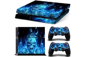 Gam3Gear Vinyl Sticker Pattern Decals Skin for PS4 Console & Controller (NOT for PS4 Slim / PS4 Pro) - Blue Flame Skull