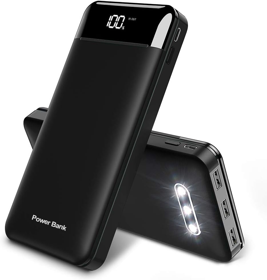 Power Bank Portable Charger 25000mAh High Capacity 3 USB Outputs Charge External Battery Pack with LCD Display (Black)