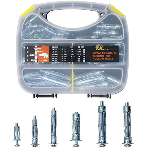 T. K. Excellent Heavy Duty Zinc Plated Steel Molly Bolt Hollow Drive Wall Anchor Screws Set for Drywall,Multiple Sizes Assortment Kit, 68 Pieces