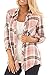 Jug&Po Womens Casual Cuffed 3 4 Long Sleeve Plaid Button Down Shirts Blouse Tops (X-Large, SZ Pink)