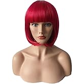 OYSRONG Women Short 11.81''/30cm Red Bob Straight Wig, Multifunction Flat Bangs Synthetic Hair Cosplay Wig (Red)