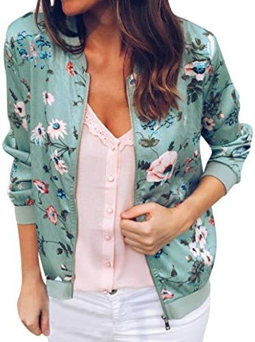 Womens Jacket Coat Vovotrade Ladies Retro Floral Zipper Up Bomber Jacket Casual Basic Outwear Tops
