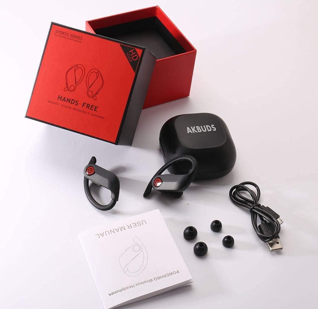 TWS Wireless Earbuds, Sport Bluetooth 5.0 Headphones with Charging Case for iPhone Android, Truly Wireless in Ear Bluetooth Earbuds with Earhooks Sports Earphones Running Headsets with Mic (Update)