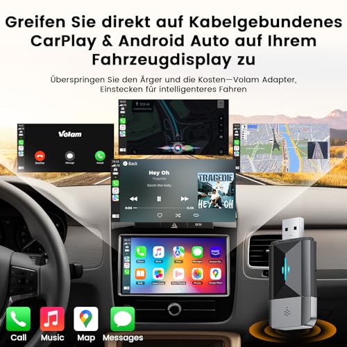 Volam 2 in 1 Wireless Carplay Adapter for CarPlay & Android Auto 2026 Upgrade Upgrade from Wired to Wireless, USB to Type-C Adapter Plug & Play Compatible with iOS 10+ and Android 11+